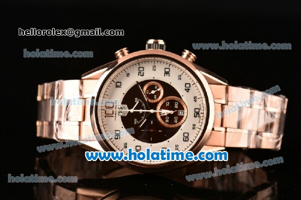 Tag Heuer Mikrograph Chrono Miyota OS10 Quartz Full Rose Gold with White/Brown Dial and Arabic Numeral Markers - Click Image to Close
